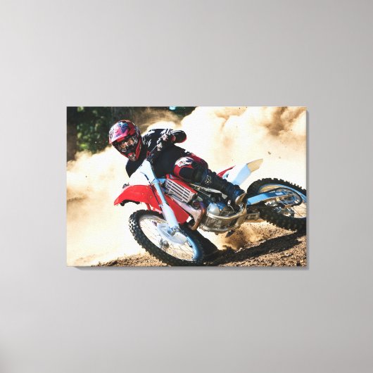 Motocross rijder gooit kussen canvas afdruk (Voorkant)