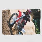 Motocross rijder gooit kussen golfhanddoek (Horizontaal)
