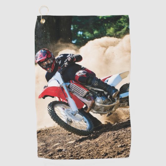 Motocross rijder gooit kussen golfhanddoek (Voorkant)