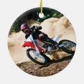 Motocross rijder gooit kussen keramisch ornament (Achterkant)