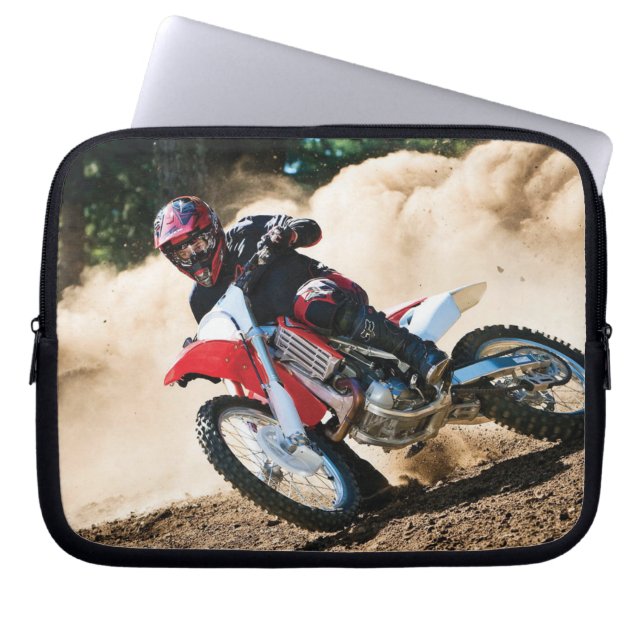 Motocross rijder gooit kussen laptop sleeve (Voorkant)