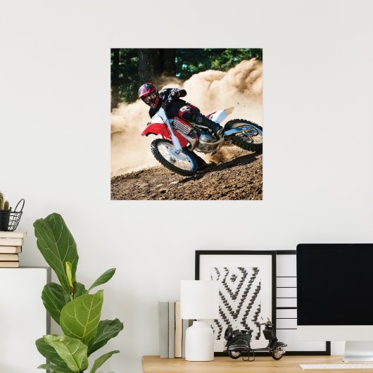 Motocross rijder gooit kussen poster (Thuiskantoor)