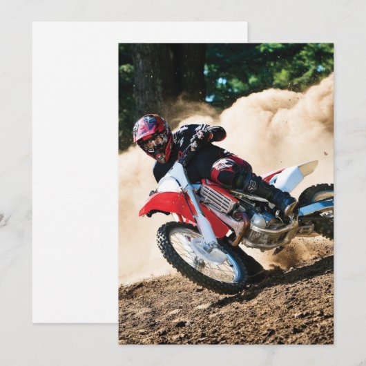 Motocross rijder gooit kussen save the date (Voorkant / Achterkant)