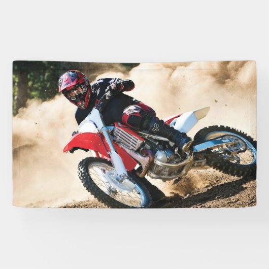 Motocross rijder gooit kussen spandoek (Horizontaal)