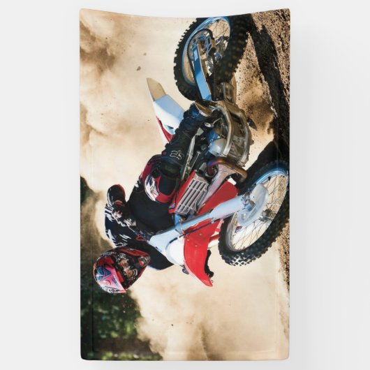 Motocross rijder gooit kussen spandoek (Verticaal)