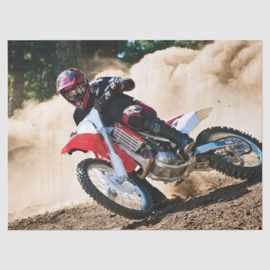 Motocross rijder gooit kussen tissuepapier (Voorkant)