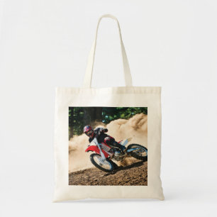 Motocross rijder gooit kussen tote bag