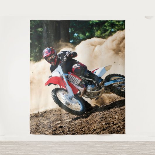 Motocross rijder gooit kussen wandkleed (Voorkant)