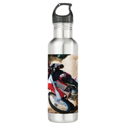 Motocross rijder gooit kussen waterfles  (Voorkant)