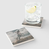 Motocross rijder stenen onderzetter (Zijkant)