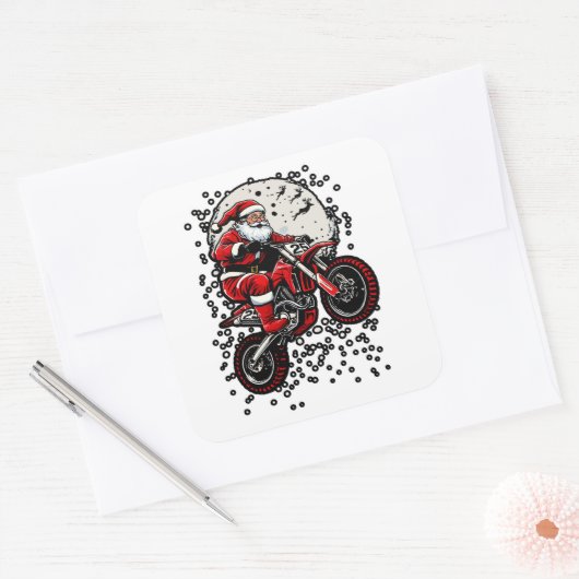 Motocross Santa Jumping Motorcycle Vierkante Sticker (Envelop)