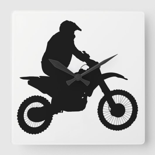 Motocross Silhouette Vierkante Klok (Voorkant)