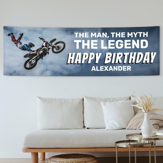 Motocross Verjaardag | Man, Mythe, Legende Spandoek