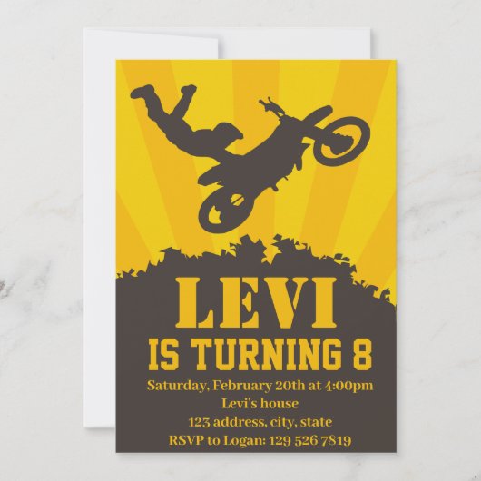 Motocross verjaardagsfeest uitnodiging (Voorkant)