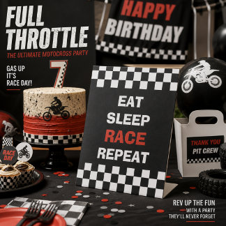 Motocross Zwart Witte Race Feest Decoratie Reclamebord Met Voetstuk