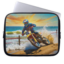 Motocrossracer op strandrace laptop sleeve