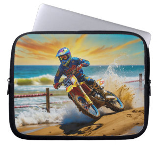 Motocrossracer op strandrace laptop sleeve