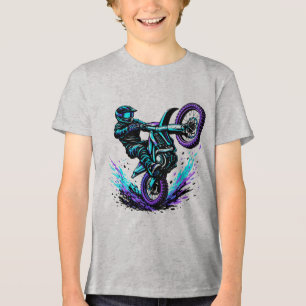 Motocrossrijder doet wheelie in levendige beweging Tri-Blend shirt