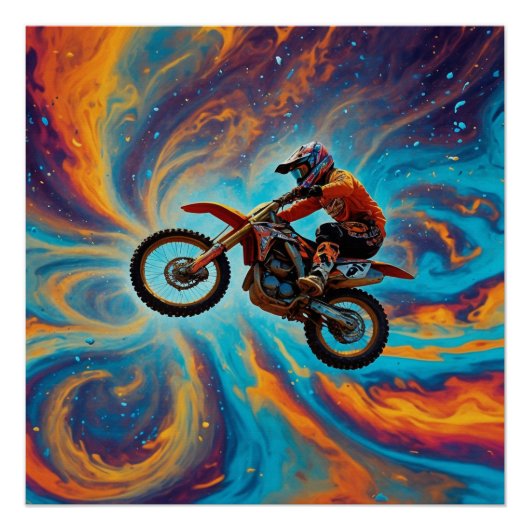 Motocrossrijder en droomlandschap perfect poster (Voorkant)