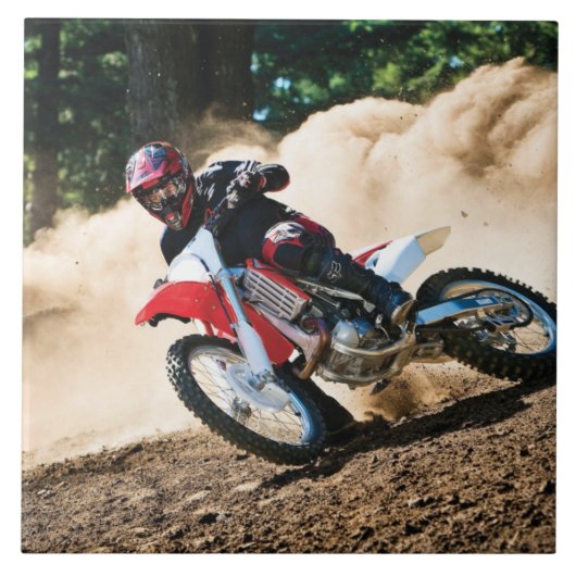 Motocrossrijder kussen tegeltje (Voorkant)