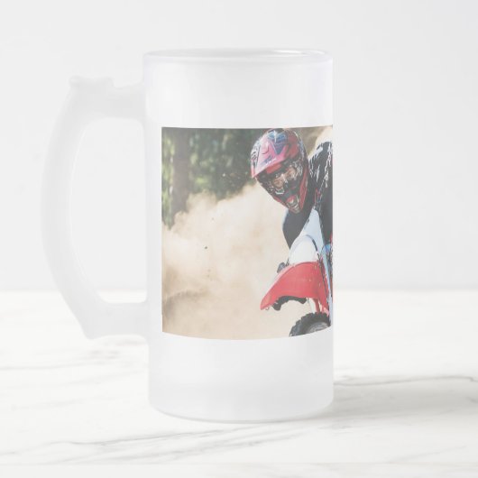 Motocrossrijder kussensloop matglas bierpul (Links)