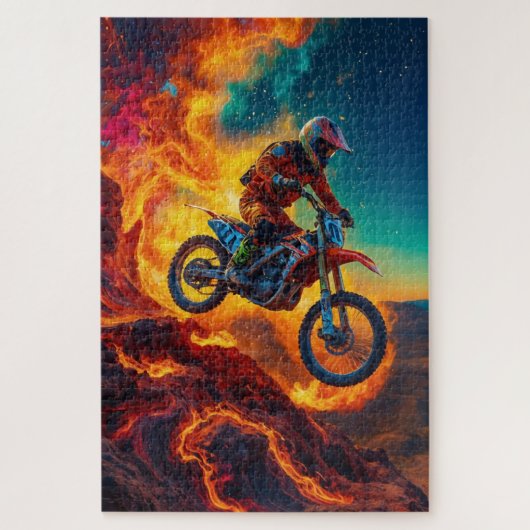 Motocrossrijder ontsnapt aan vuur legpuzzel (Verticaal)