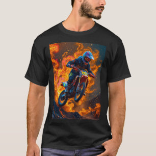 Motocrossrijder op een vulkaan t-shirt