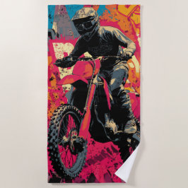 Motocrossrijder Pop Art Dirt Bike Illustratie Strandlaken