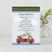 Motor 27 Uitnodiging Baby shower Vuurtruck (Staand voorkant)