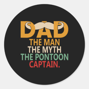 Motor Boat Captain Dad Sail Pontoon Boating Sailor Ronde Sticker
