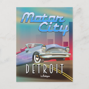 Motor City Detroit Michigan-reisposter. Briefkaart