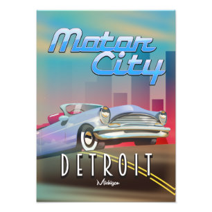 Motor City Detroit Michigan-reisposter. Foto Afdruk