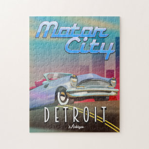Motor City Detroit Michigan-reisposter. Legpuzzel