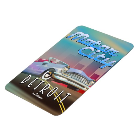 Motor City Detroit Michigan-reisposter. Magneet (Linkerzijde)