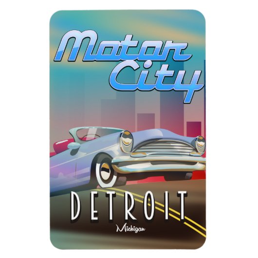 Motor City Detroit Michigan-reisposter. Magneet (Verticaal)
