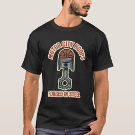 Motor City Hoops Gesmeed In Stalen Basketbal T-shirt