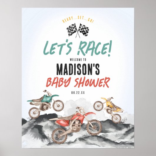 Motor Cross Dirt Bike Jongen Baby Borrel Welcome B Poster (Voorkant)
