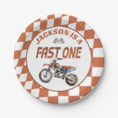 Motor Dirt Bike Fast Een 1e Verjaardagsfeest Papieren Bordje (Voorkant)