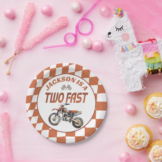 Motor Dirt Bike Twee Snelle 2e Verjaardagsfeest Papieren Bordje (Feest)