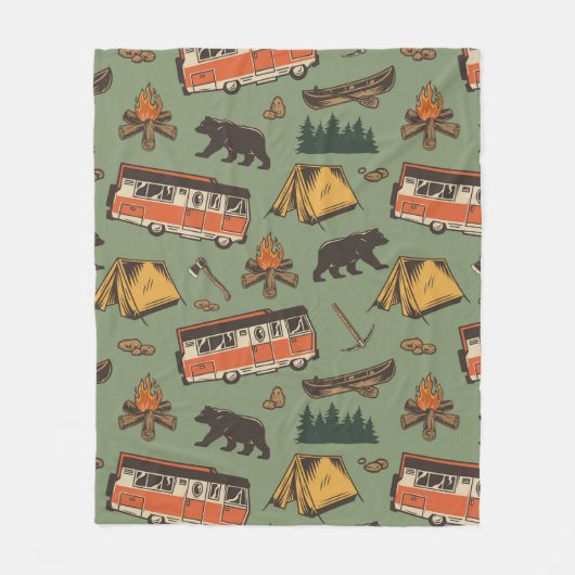 Motor Home Camp Adventures Patroon Fleece Deken (Voorkant)