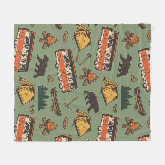 Motor Home Camp Adventures Patroon Fleece Deken (Voorkant (Horizontaal))