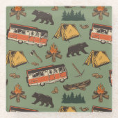 Motor Home Camp Adventures Patroon Glazen Onderzetter (Voorkant)