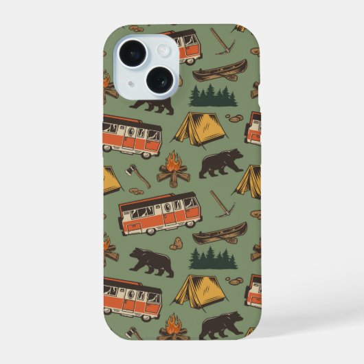 Motor Home Camp Adventures Patroon iPhone 15 Case (Achterkant)