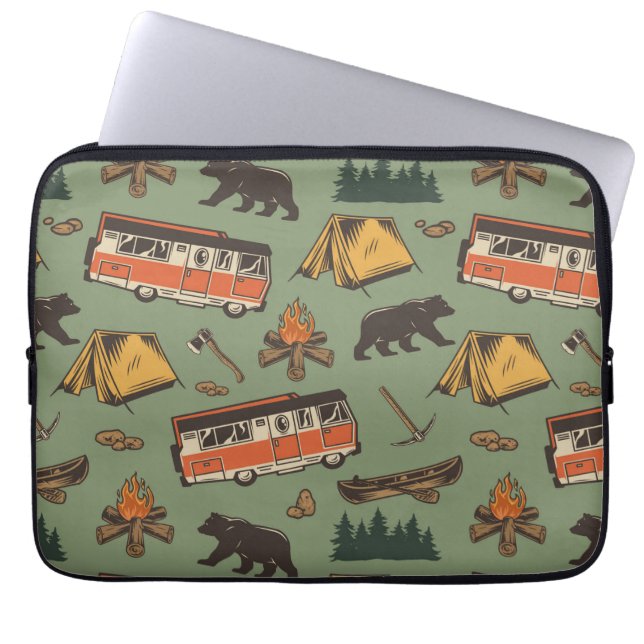 Motor Home Camp Adventures Patroon Laptop Sleeve (Voorkant)