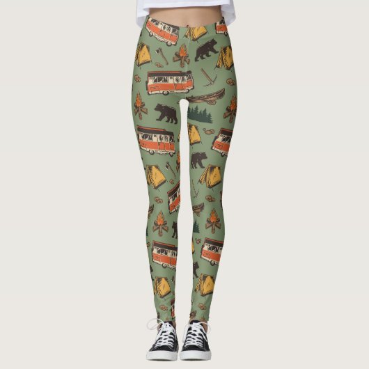 Motor Home Camp Adventures Patroon Leggings (Voorkant)