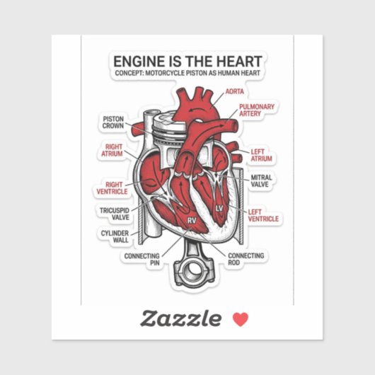 Motor Is Het Hart Sticker — Zuigeranatomie Decal (Vel)