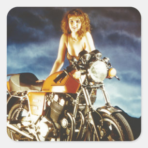 Motor Pin-up Meisje Vierkante Sticker