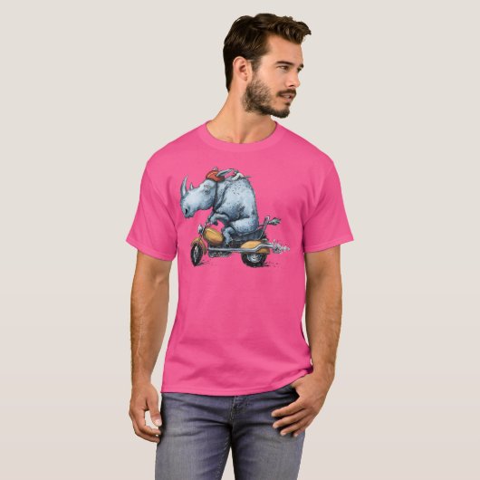 Motor-Rhino Motorfiets Rhinoceros Design T-shirt (Voorkant volledig)