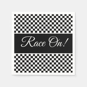Motor Sport Designer Black en White Check Servet
