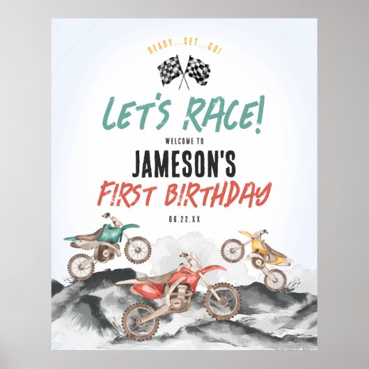Motor Vuil Fietsjongen Verjaardagsfeestje Welkomst Poster (Voorkant)